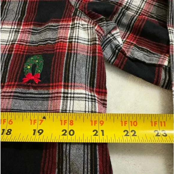 Plaid Embroidered Button Down Velvet Collar Granny Shirt Christmas Wreaths VTG - Picture 7 of 14